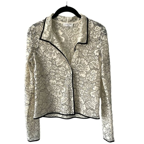Aritzia Babaton Floral Lace Long Sleeve Casual Sheer Blouse White Black XXS - Picture 1 of 8